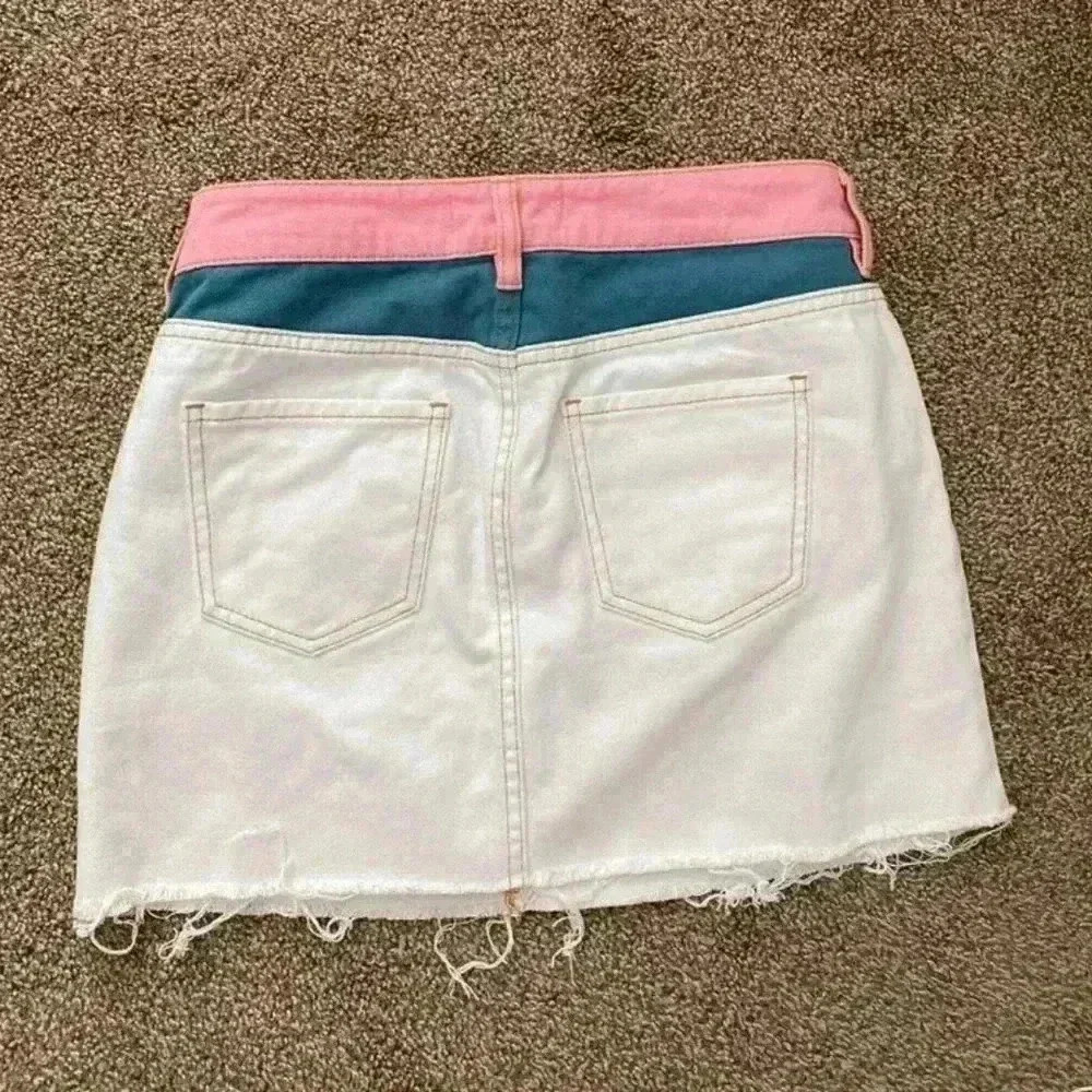 PACSUN MULTI-COLORED DENIM JEAN SKIRT A86 - Picture 2 of 8